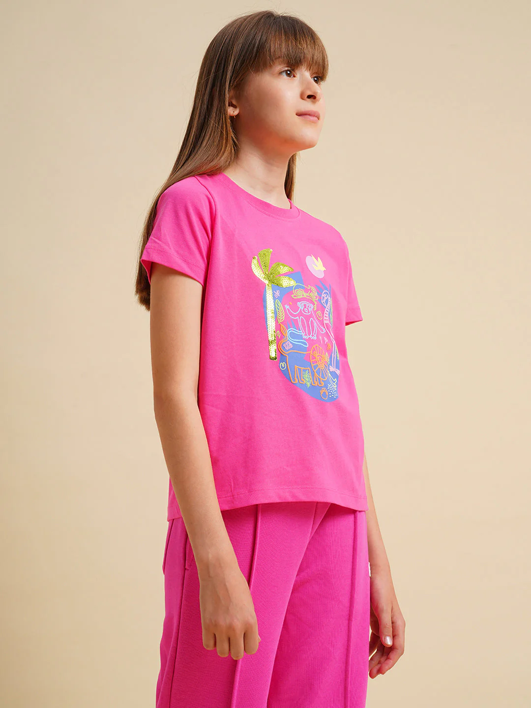 Girls Hot Pink Cotton Boxy Fit T-shirt - Image 2