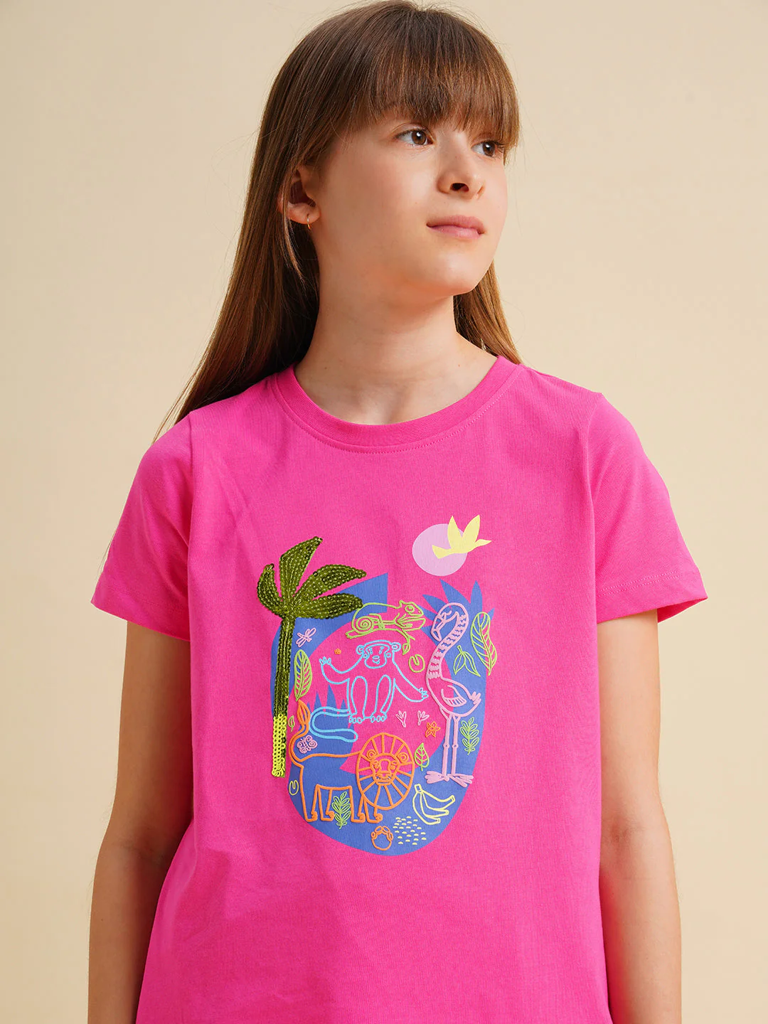 Girls Hot Pink Cotton Boxy Fit T-shirt - Image 4