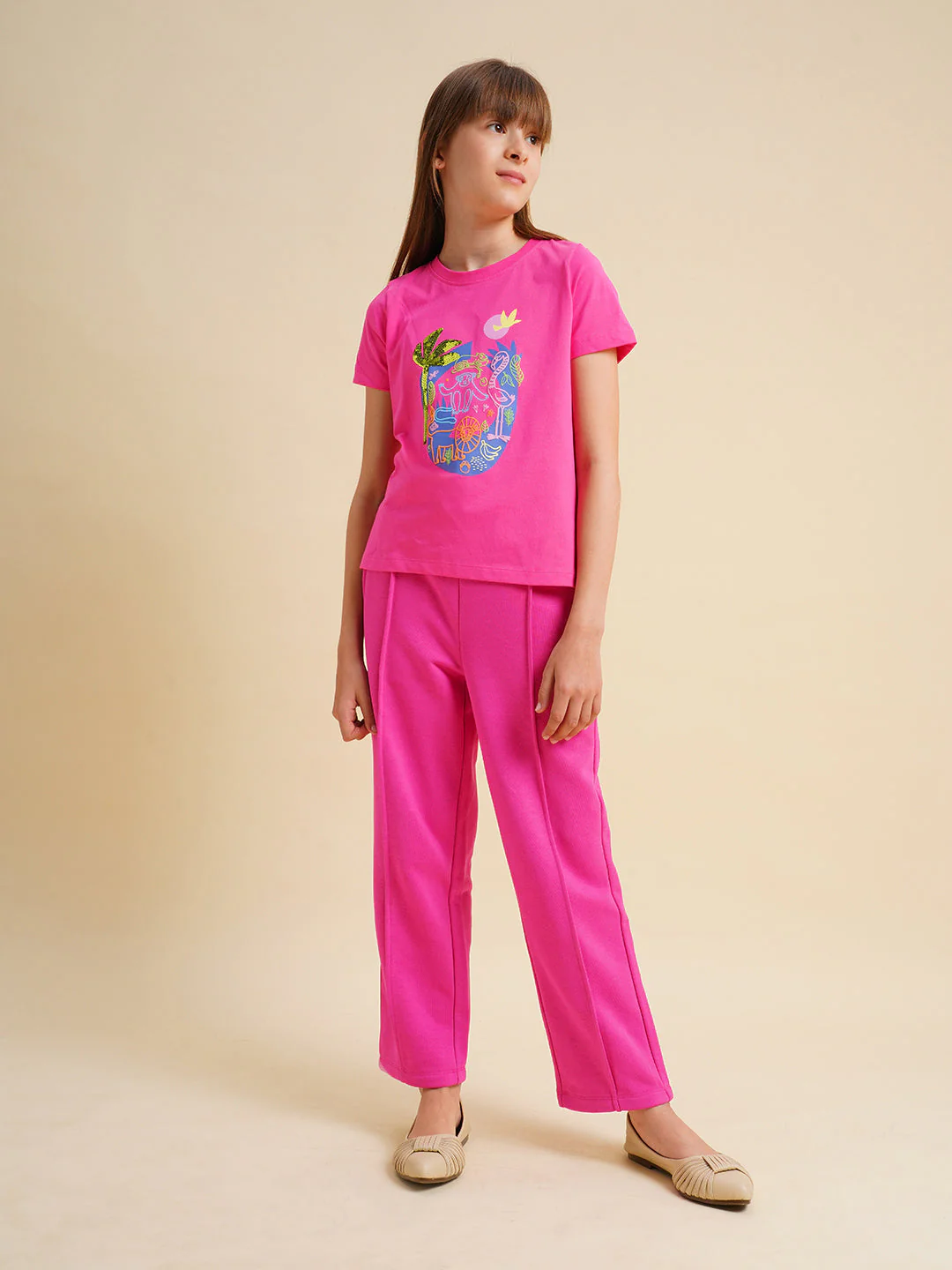 Girls Hot Pink Cotton Boxy Fit T-shirt - Image 5