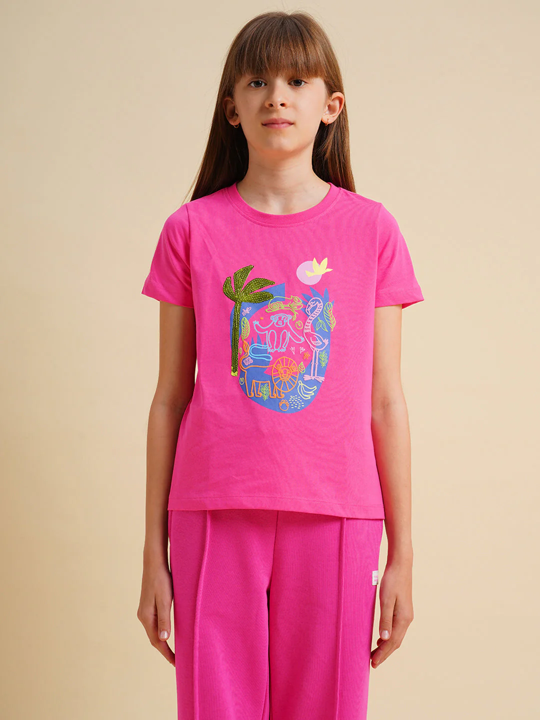 Girls Hot Pink Cotton Boxy Fit T-shirt - Image 7