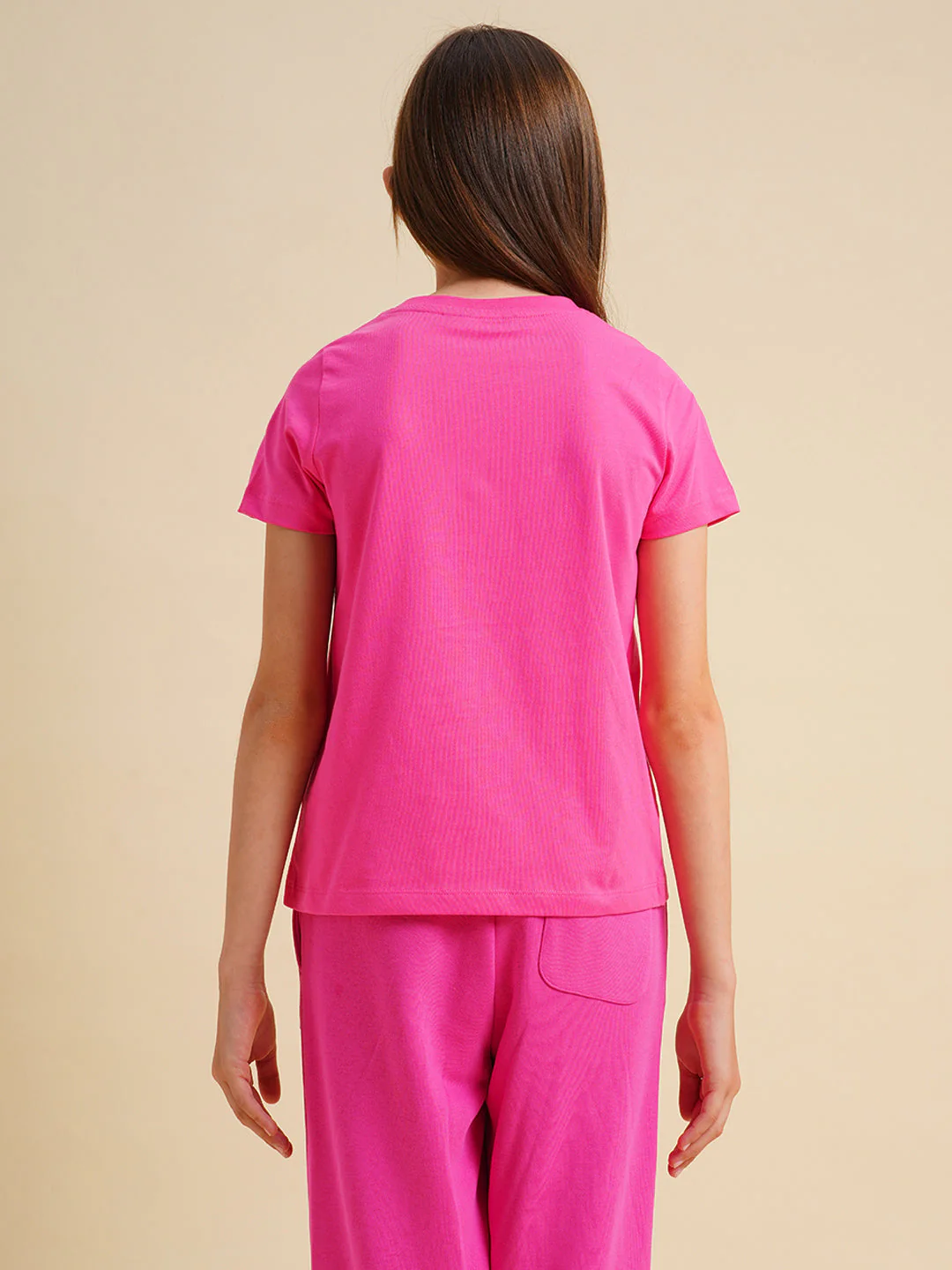 Girls Hot Pink Cotton Boxy Fit T-shirt - Image 8