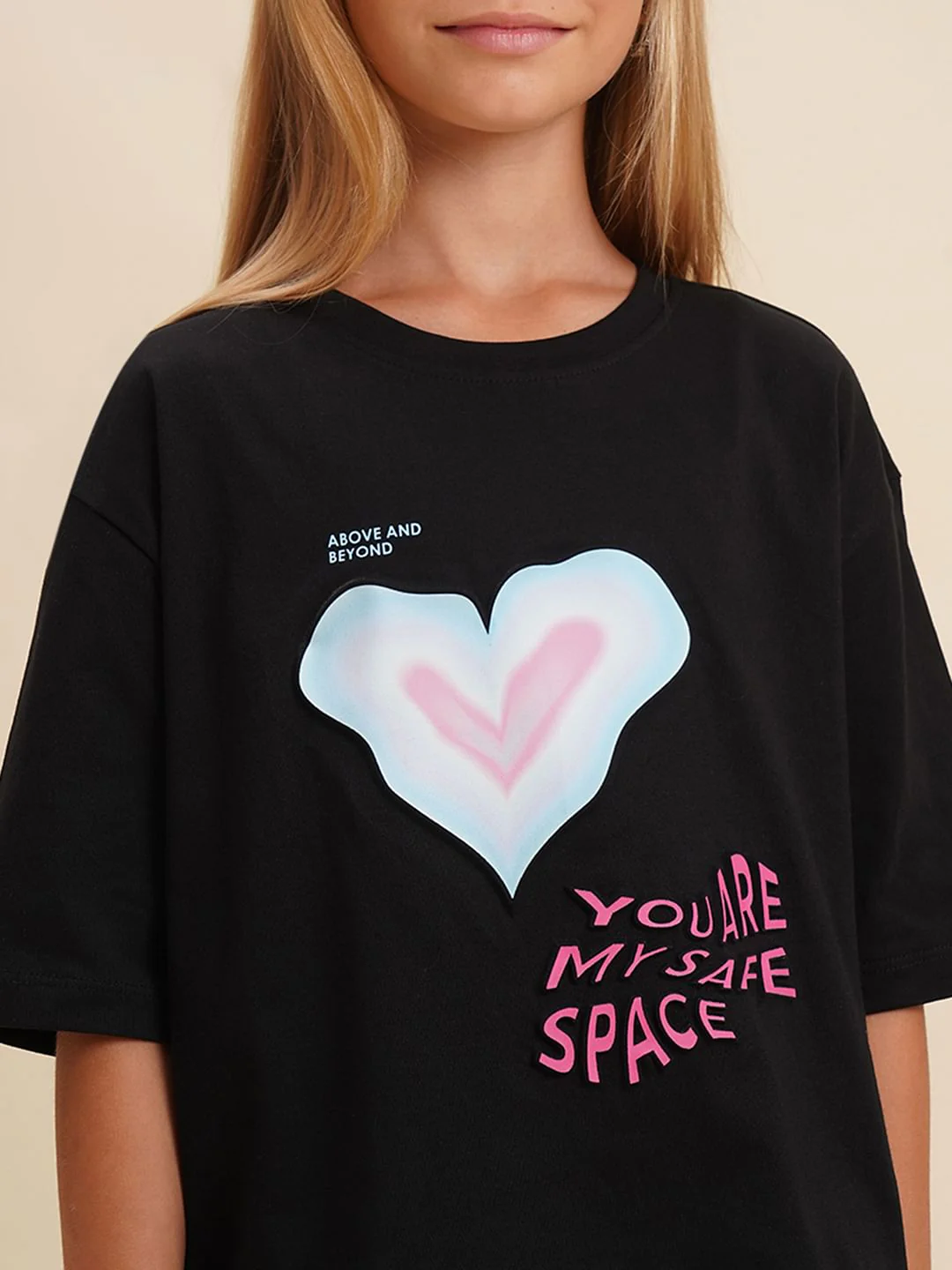 Girls Black Printed Cotton Oversized T-Shirt - Image 4