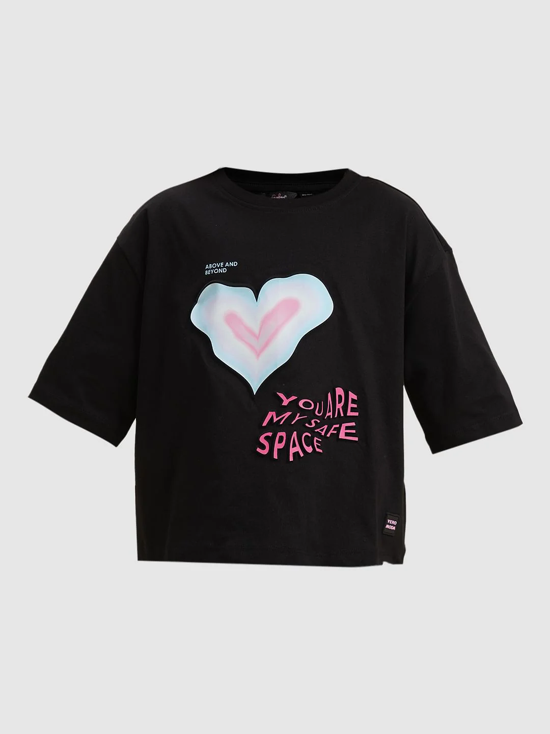 Girls Black Printed Cotton Oversized T-Shirt - Image 6