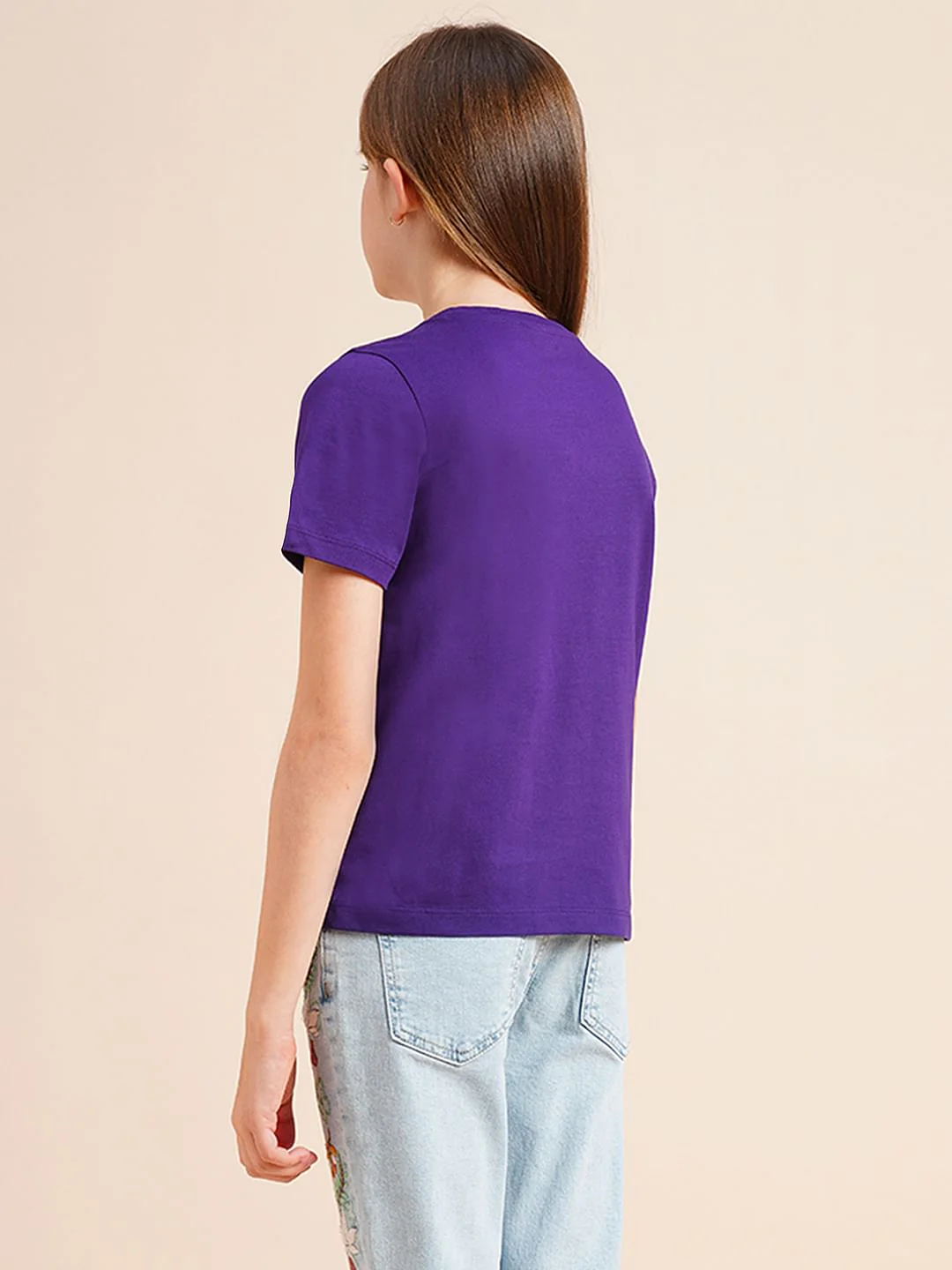Girls Purple Bead Text Cotton T-Shirt - Image 3