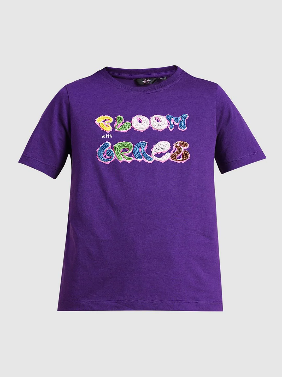 Girls Purple Bead Text Cotton T-Shirt - Image 6