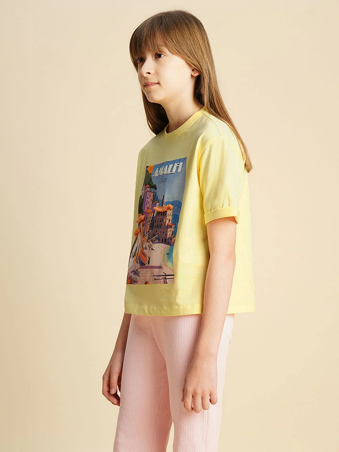 Girls Yellow Landscape Print T-Shirt - Image 2