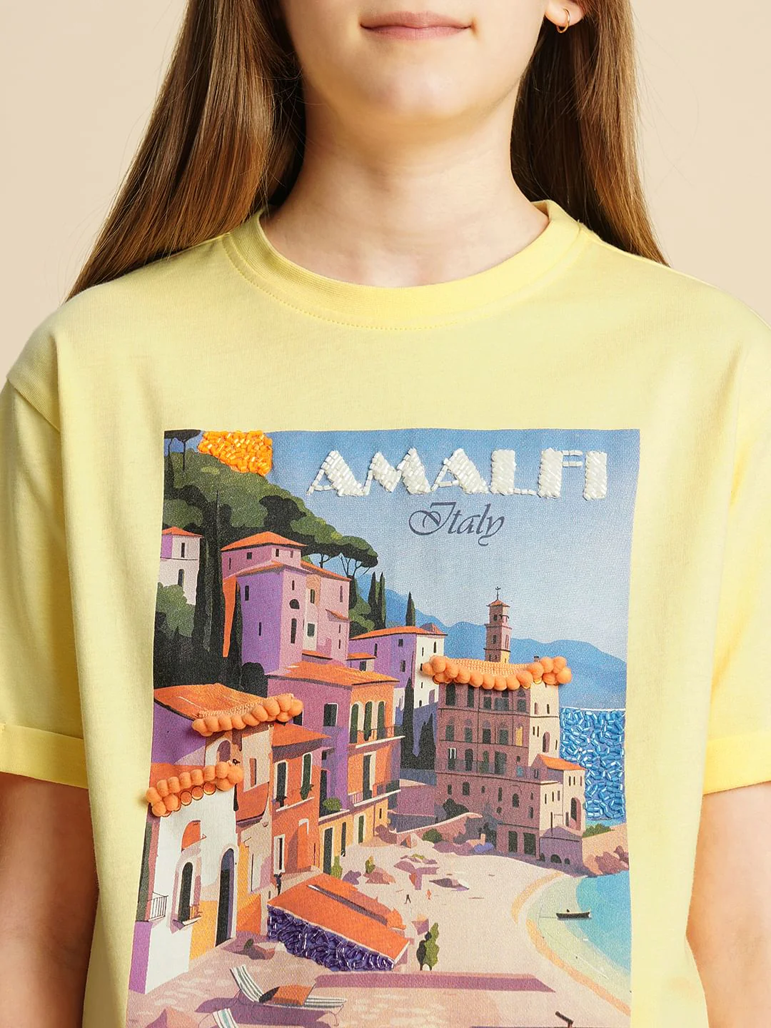 Girls Yellow Landscape Print T-Shirt - Image 4