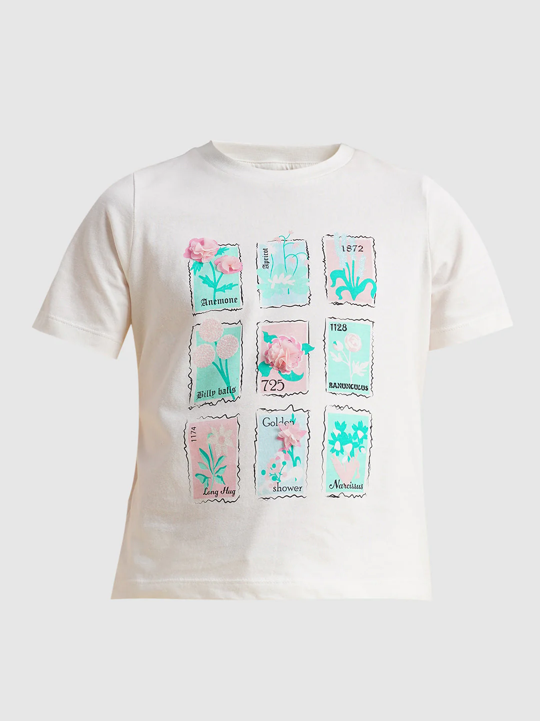 Girls White Floral Printed Cotton T-shirt - Image 6