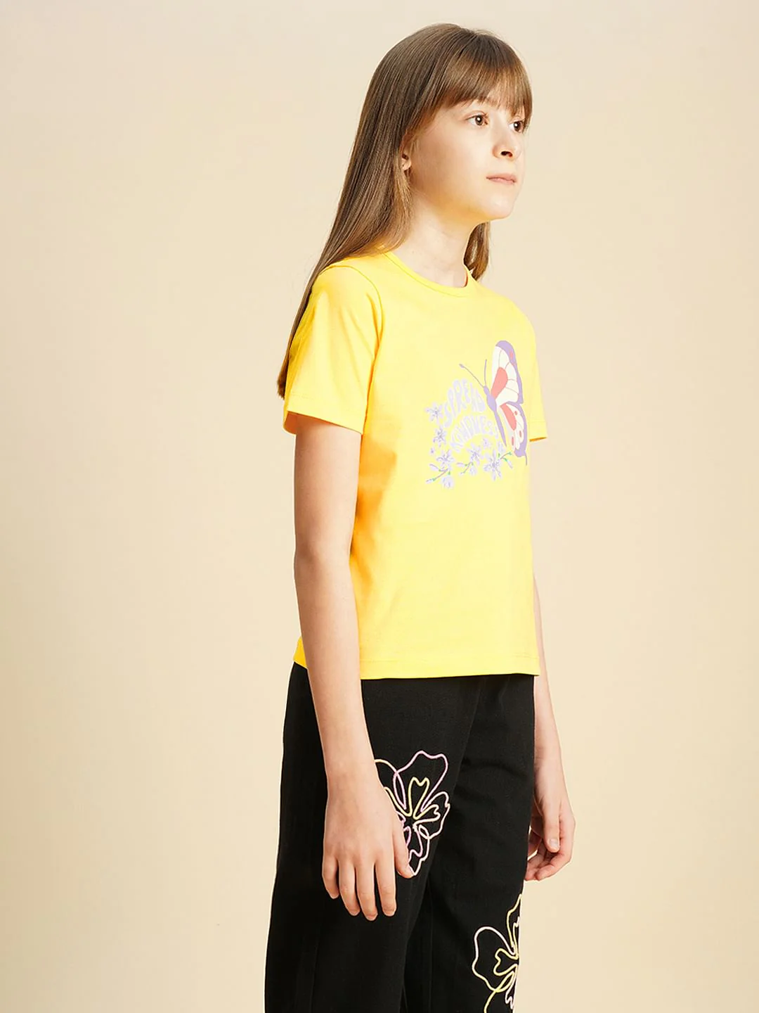 Girls Yellow Graphic Print T-Shirt - Image 2