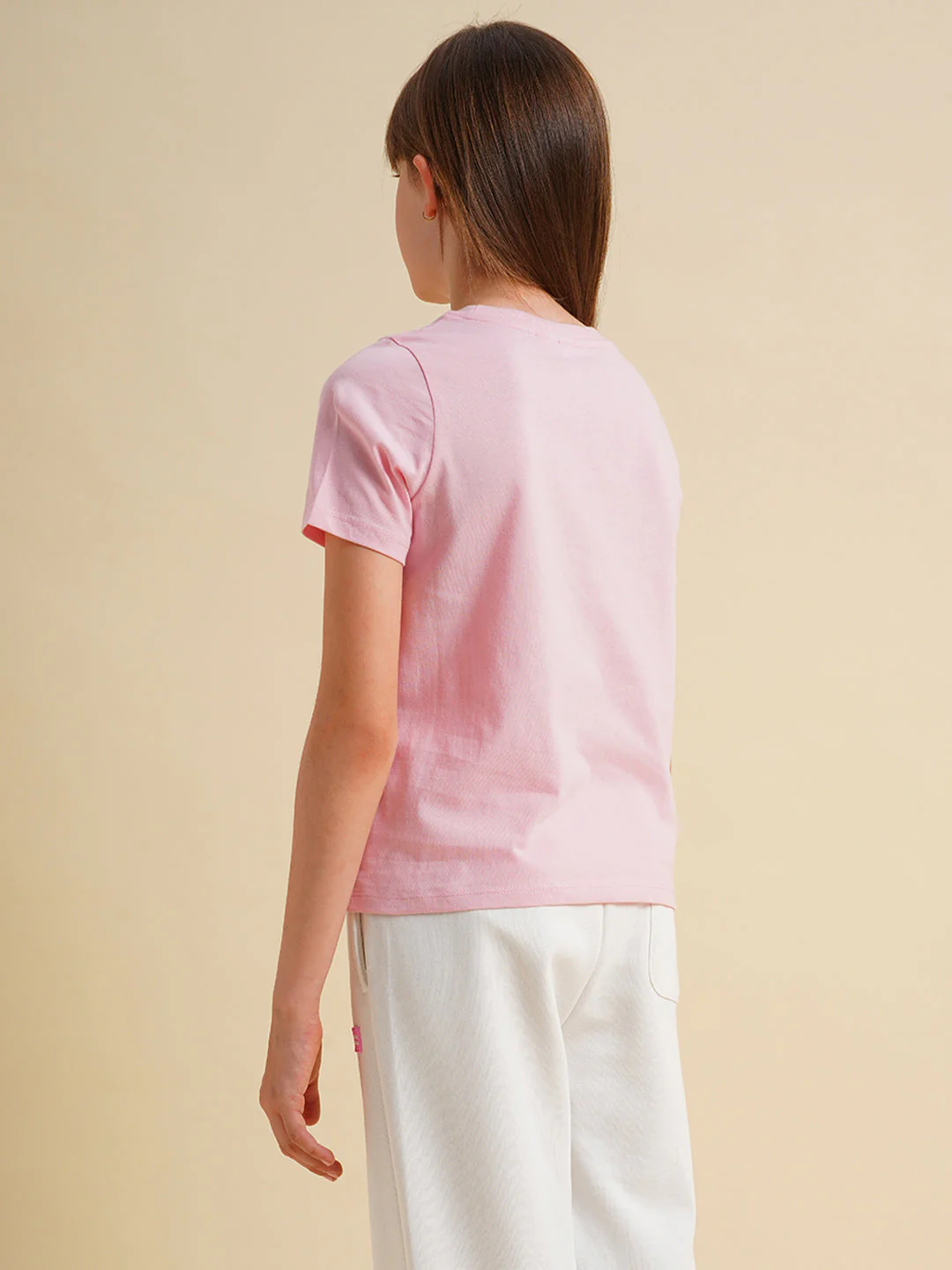 Girls Pink Printed Cotton T-shirt - Image 3