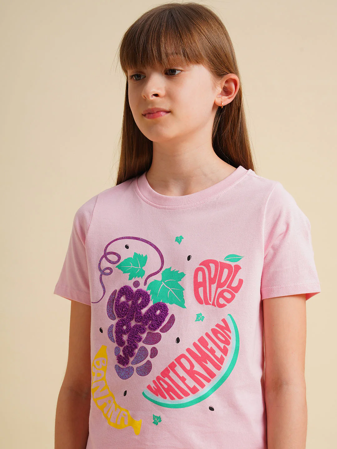 Girls Pink Printed Cotton T-shirt - Image 4