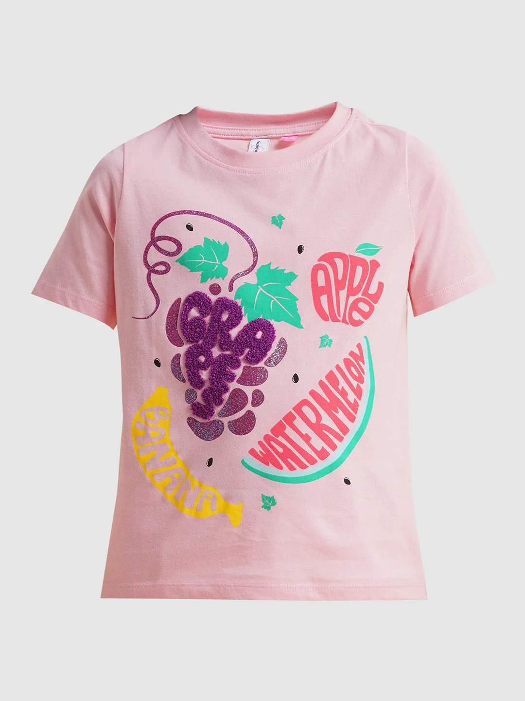 Girls Pink Printed Cotton T-shirt - Image 6