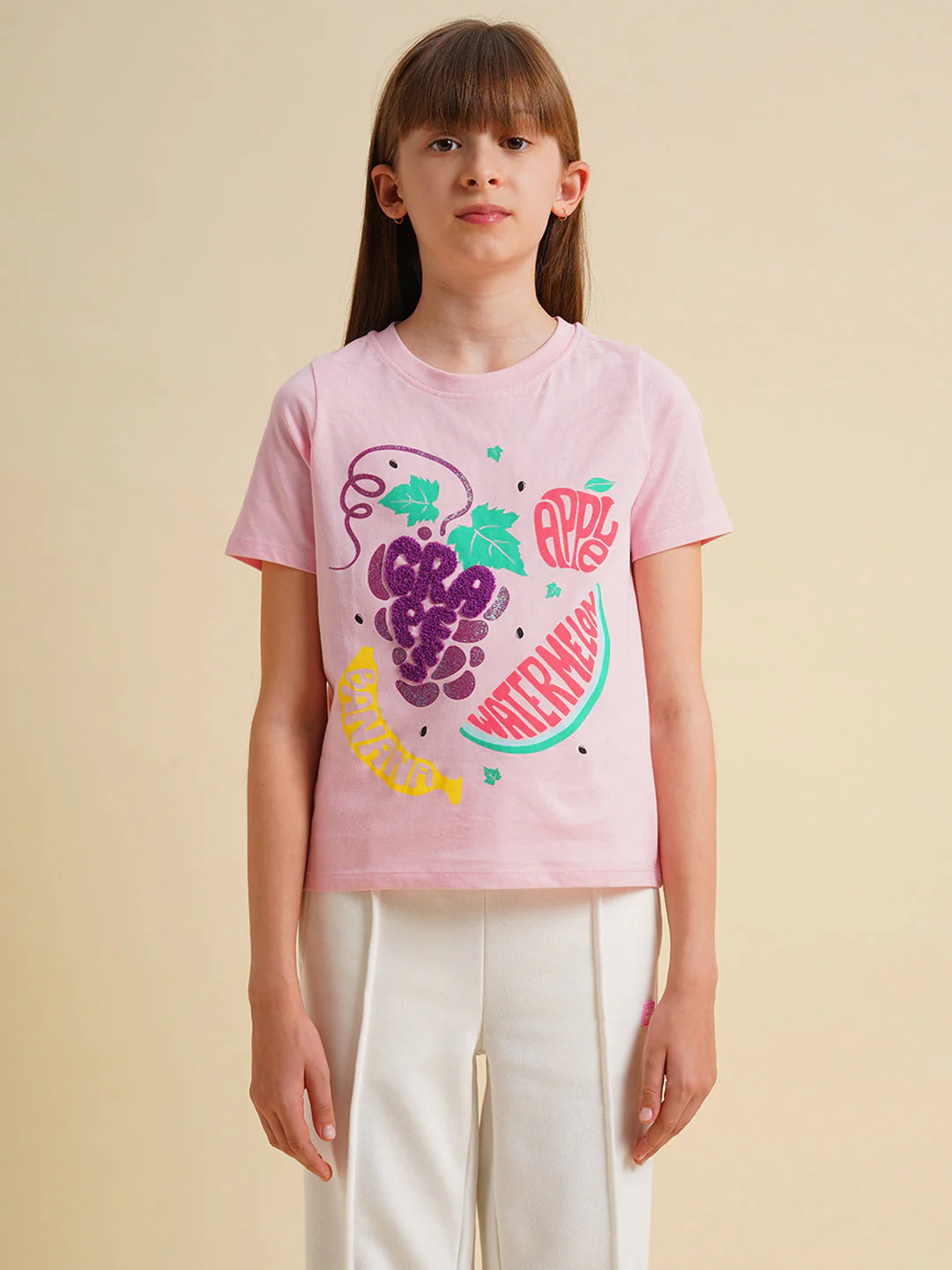 Girls Pink Printed Cotton T-shirt - Image 7