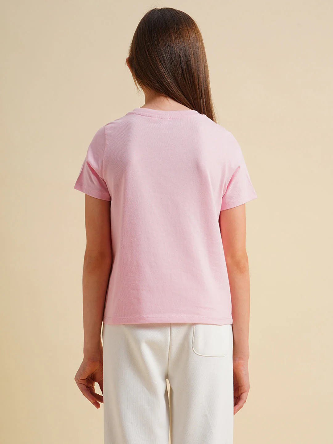Girls Pink Printed Cotton T-shirt - Image 8