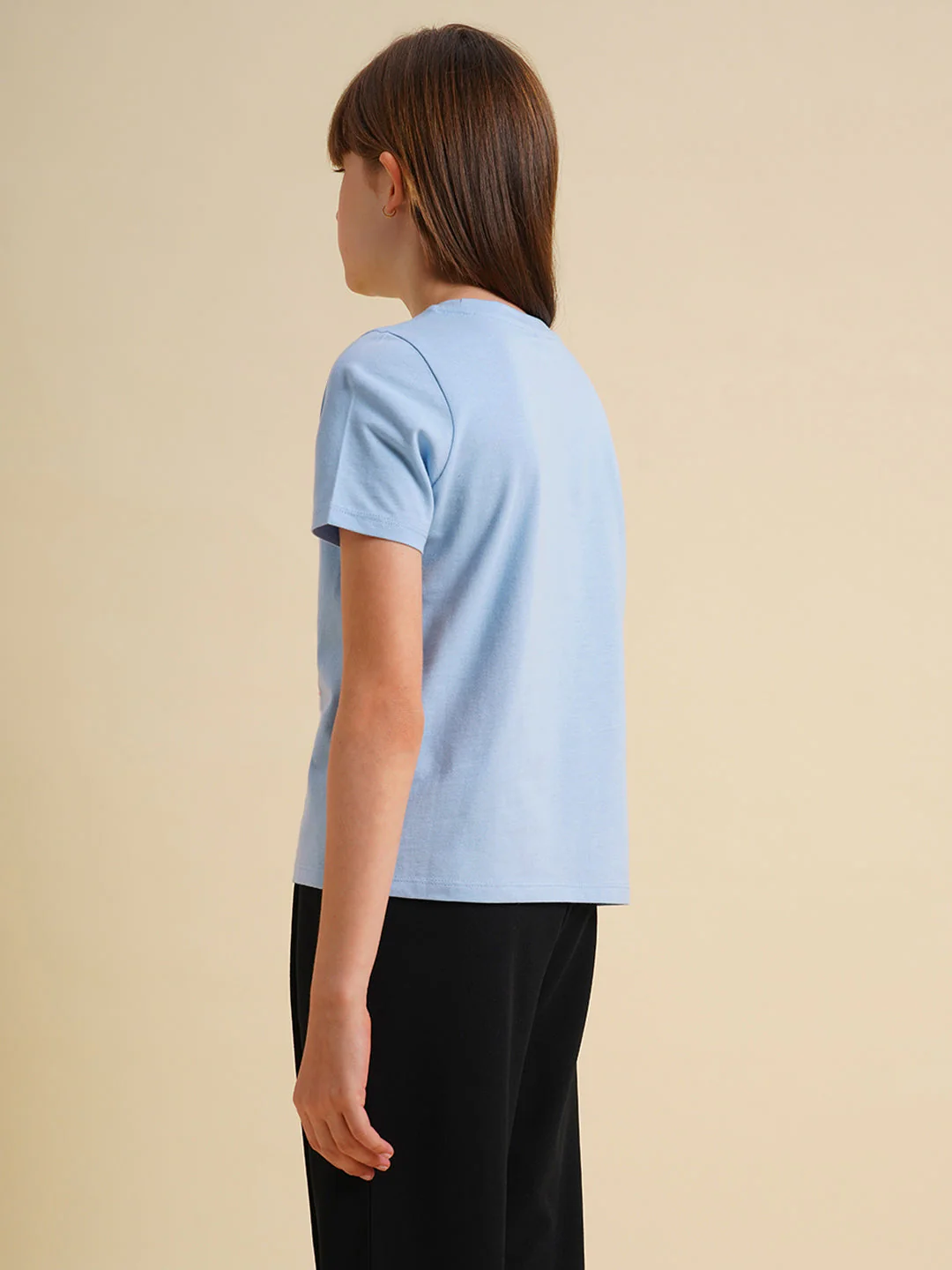 Girls Blue Printed Cotton T-shirt - Image 3