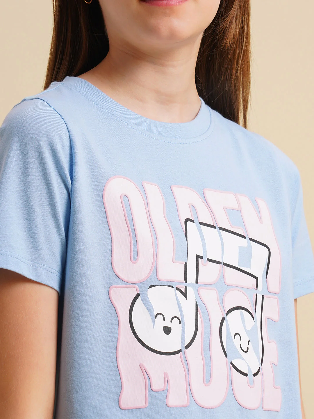 Girls Blue Printed Cotton T-shirt - Image 4