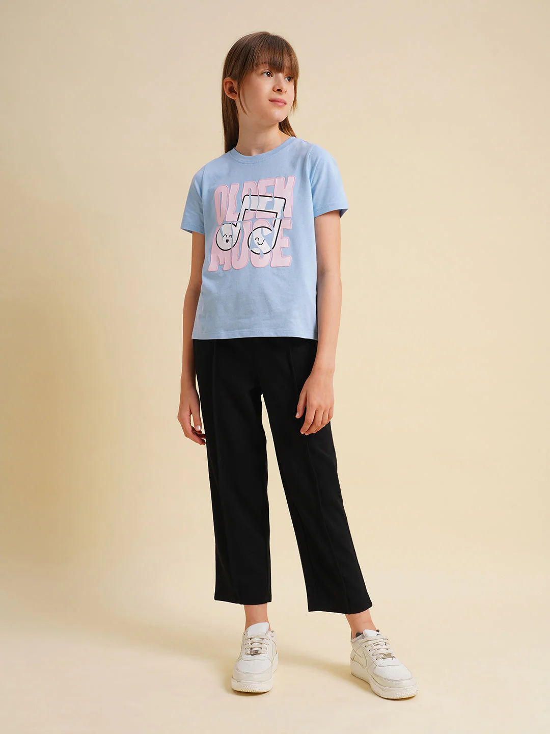 Girls Blue Printed Cotton T-shirt - Image 5