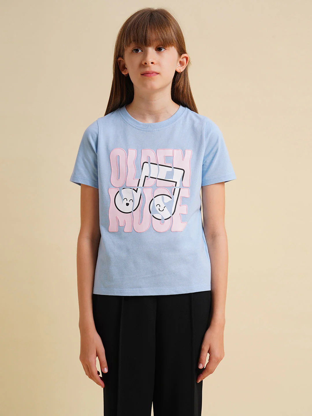 Girls Blue Printed Cotton T-shirt - Image 7