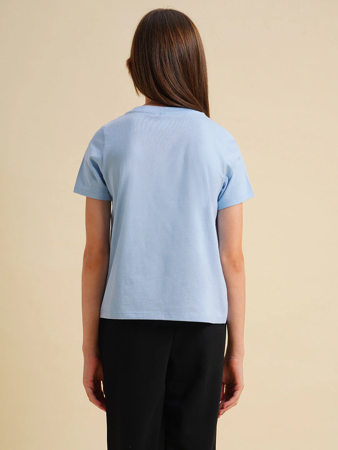 Girls Blue Printed Cotton T-shirt - Image 8