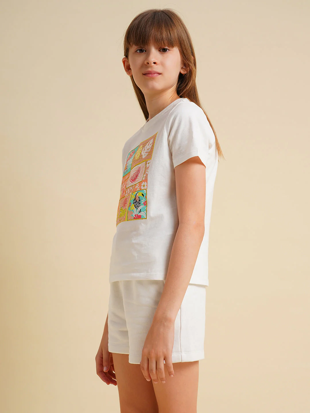 Girls White Printed Cotton T-shirt - Image 2