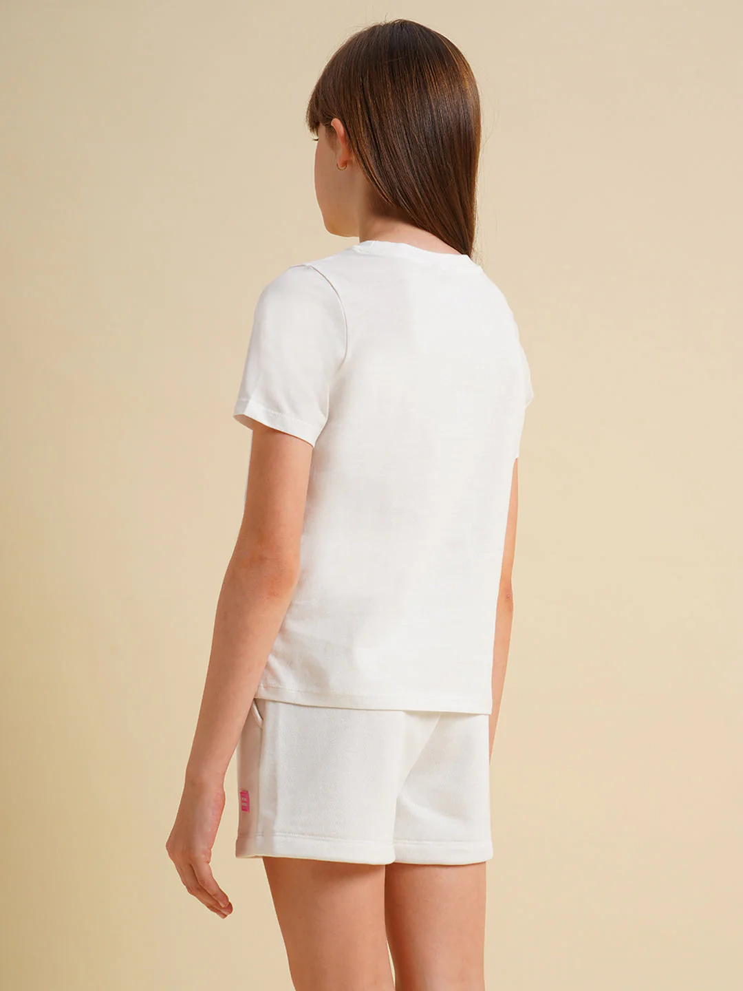 Girls White Printed Cotton T-shirt - Image 3