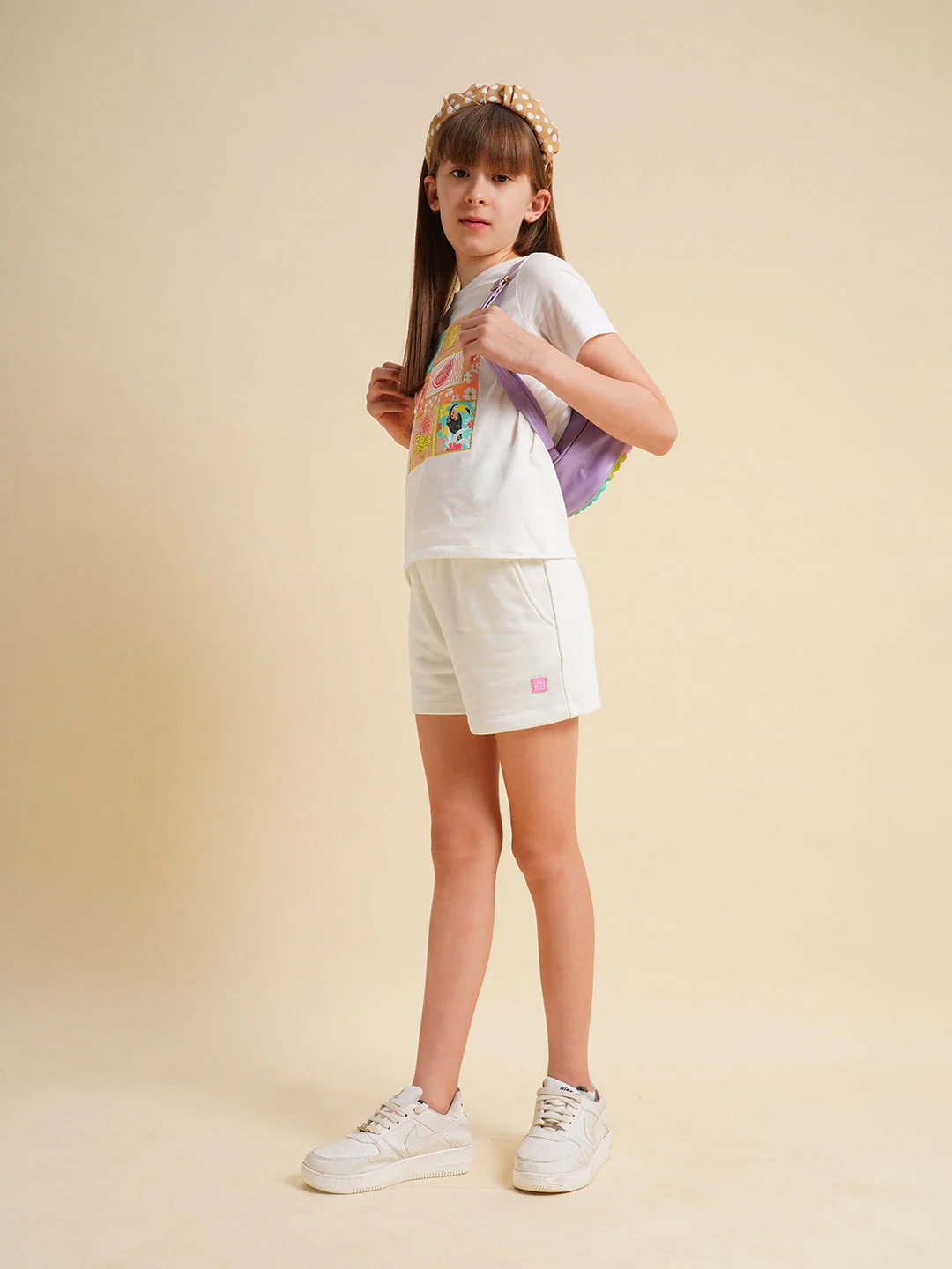 Girls White Printed Cotton T-shirt - Image 5