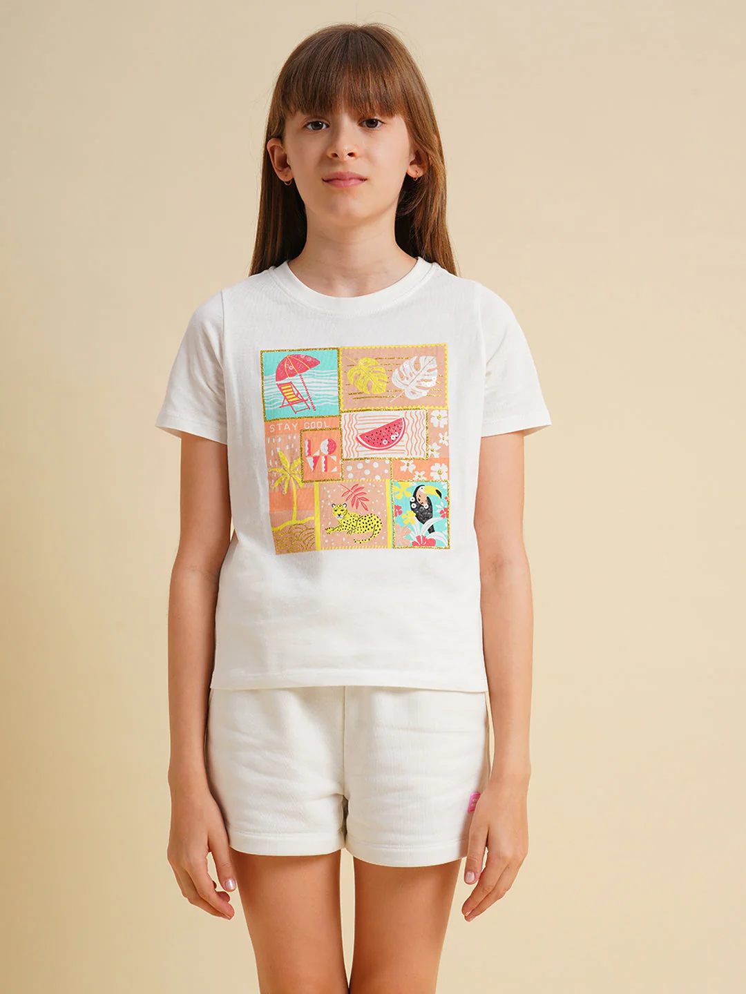Girls White Printed Cotton T-shirt - Image 7