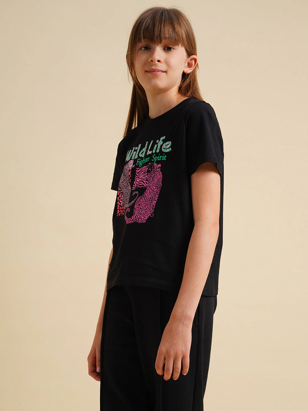 Girls Black Animal Print T-shirt - Image 2