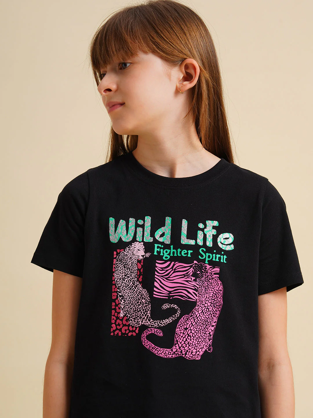 Girls Black Animal Print T-shirt - Image 4