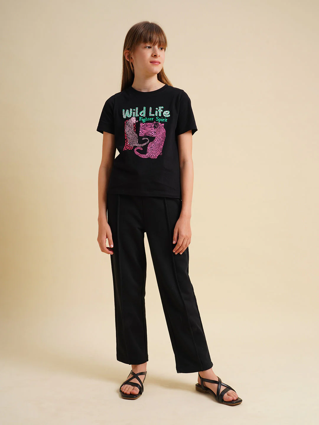 Girls Black Animal Print T-shirt - Image 5