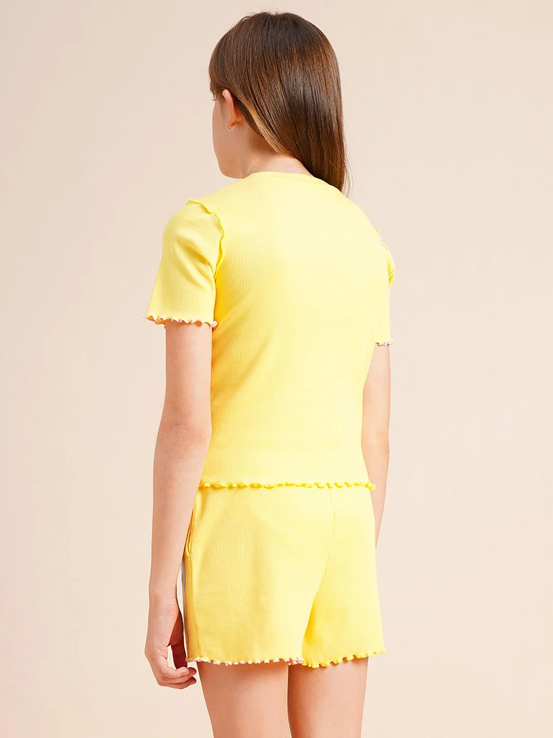 Girls Yellow Ribbed Co-Ord Set T-Shirt - Image 3