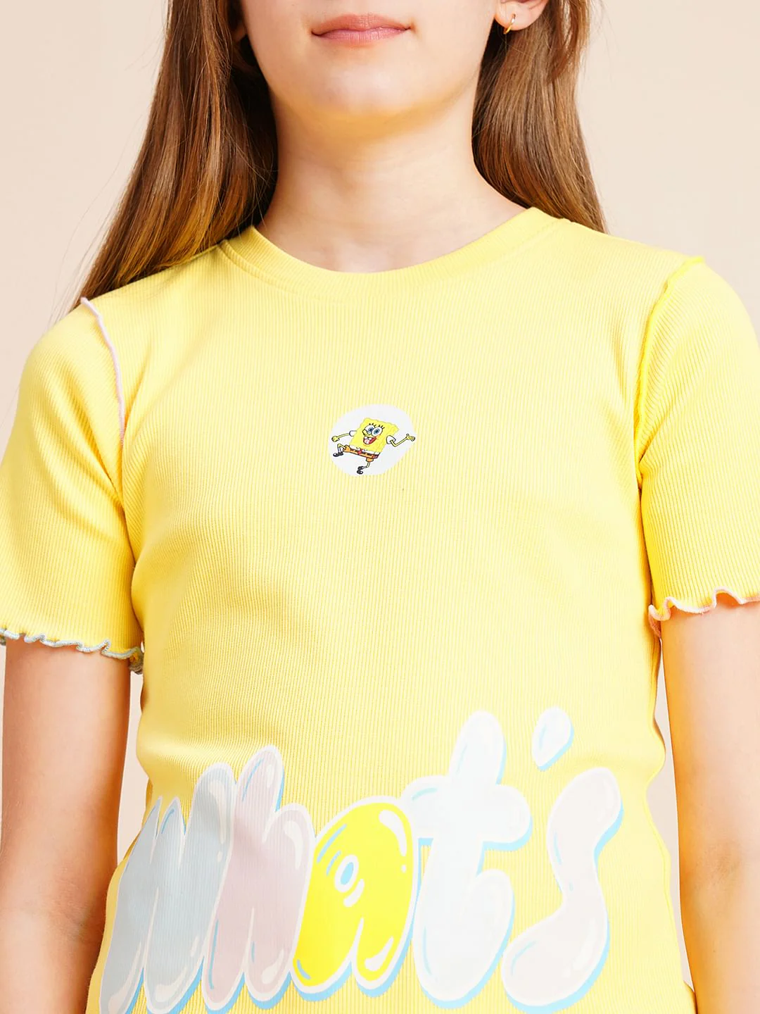 Girls Yellow Ribbed Co-Ord Set T-Shirt - Image 4