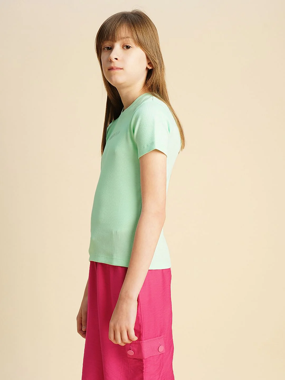 Girls Mint Green Rhinestone Text T-Shirt - Image 2