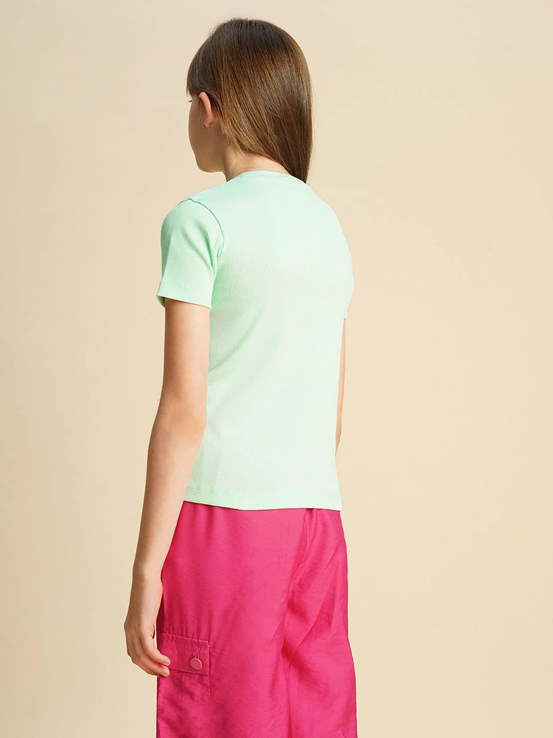 Girls Mint Green Rhinestone Text T-Shirt - Image 3
