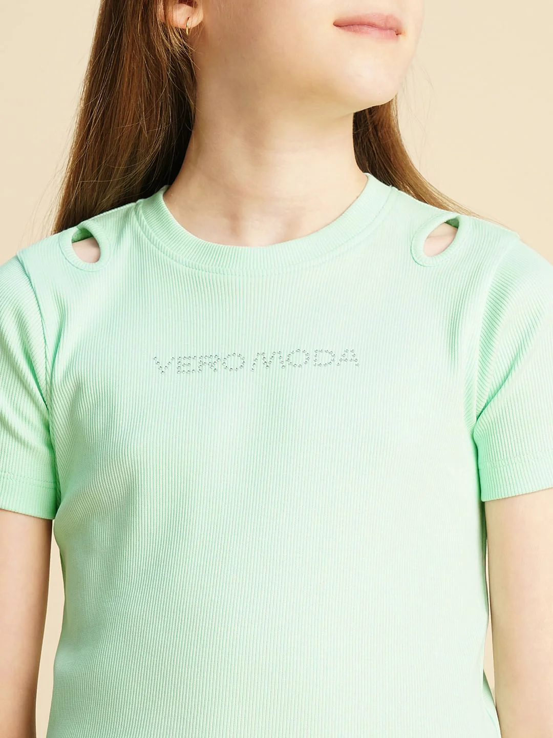 Girls Mint Green Rhinestone Text T-Shirt - Image 4