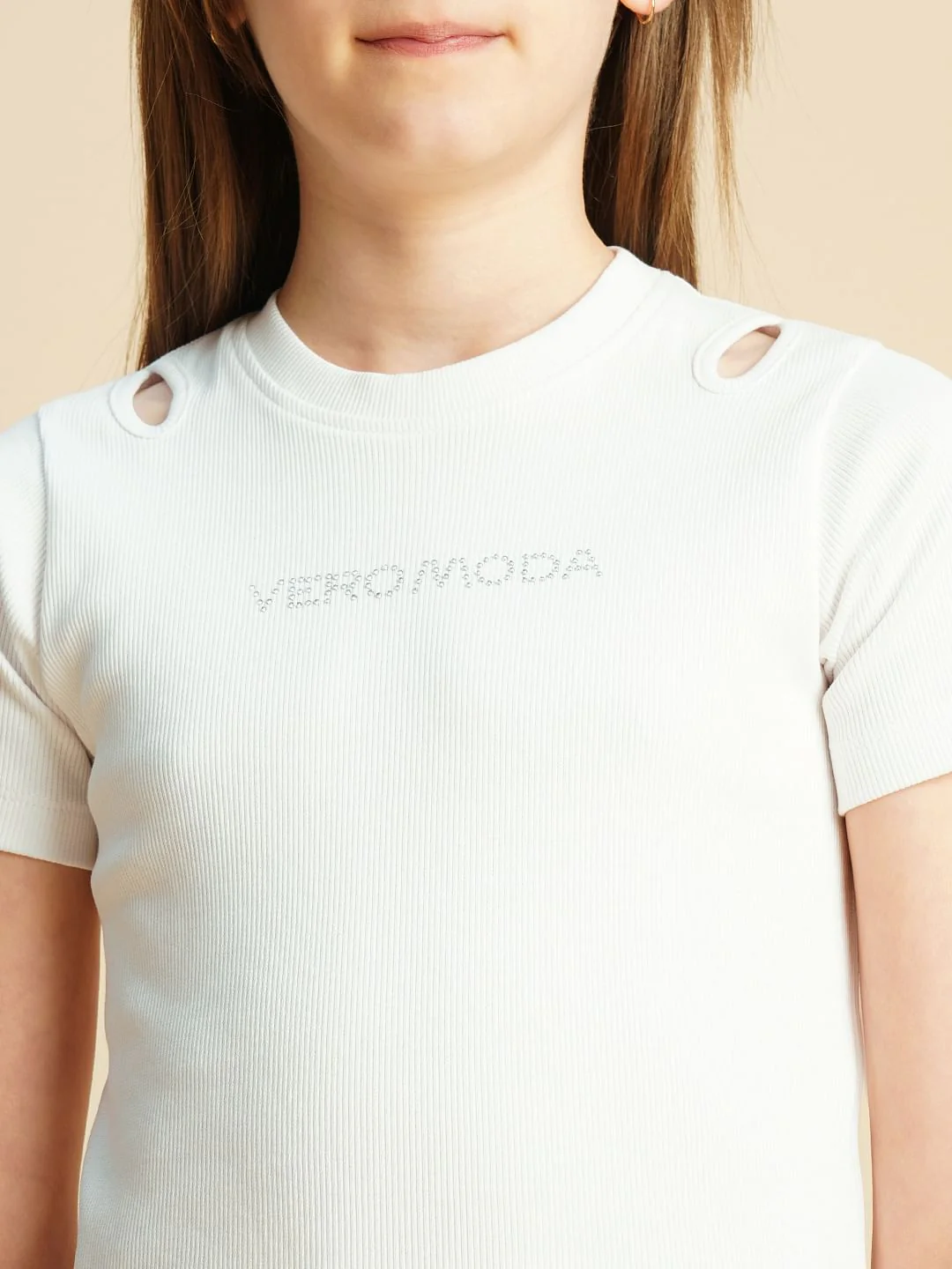Girls White Rhinestone Text T-Shirt - Image 4