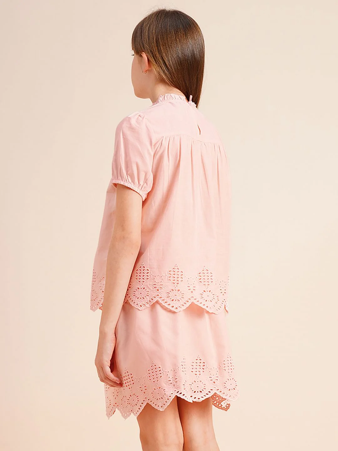 Girls Pink Schiffli Co-Ord Set Top - Image 3