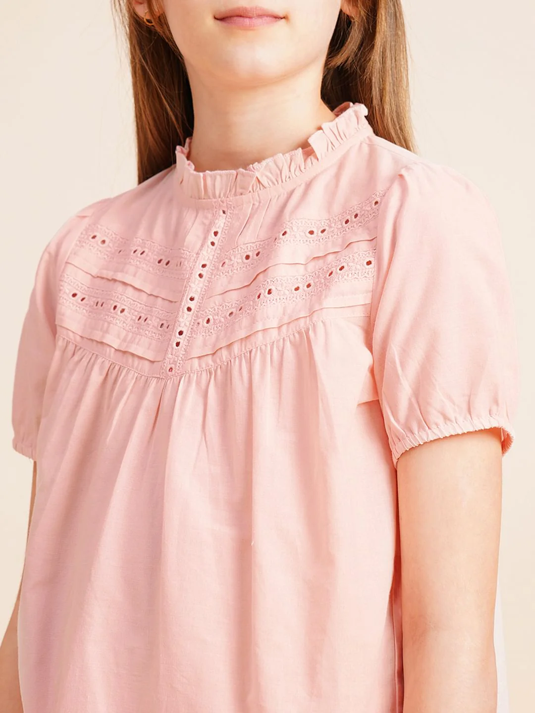 Girls Pink Schiffli Co-Ord Set Top - Image 4
