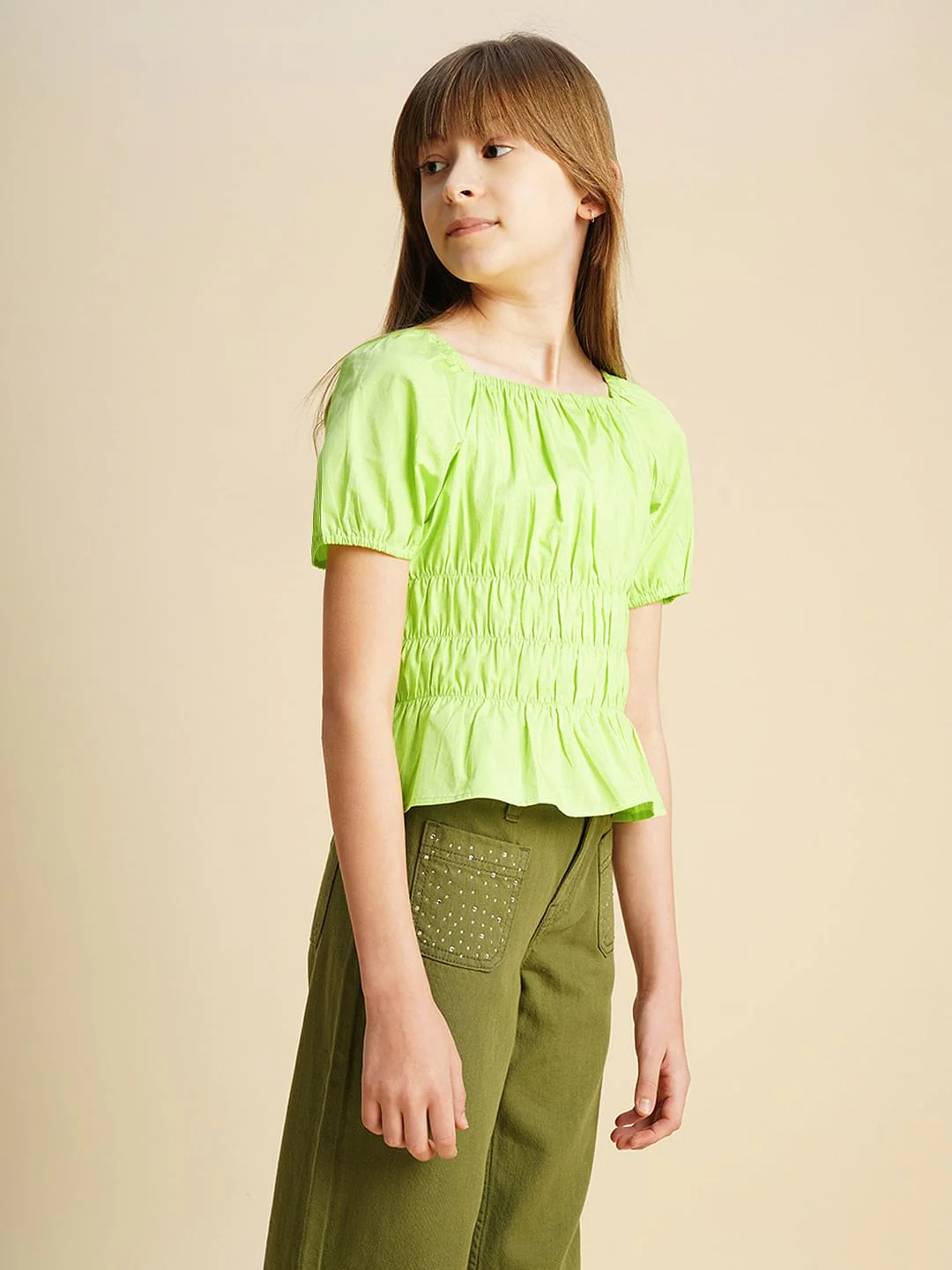 Girls Green Peplum Top - Image 2