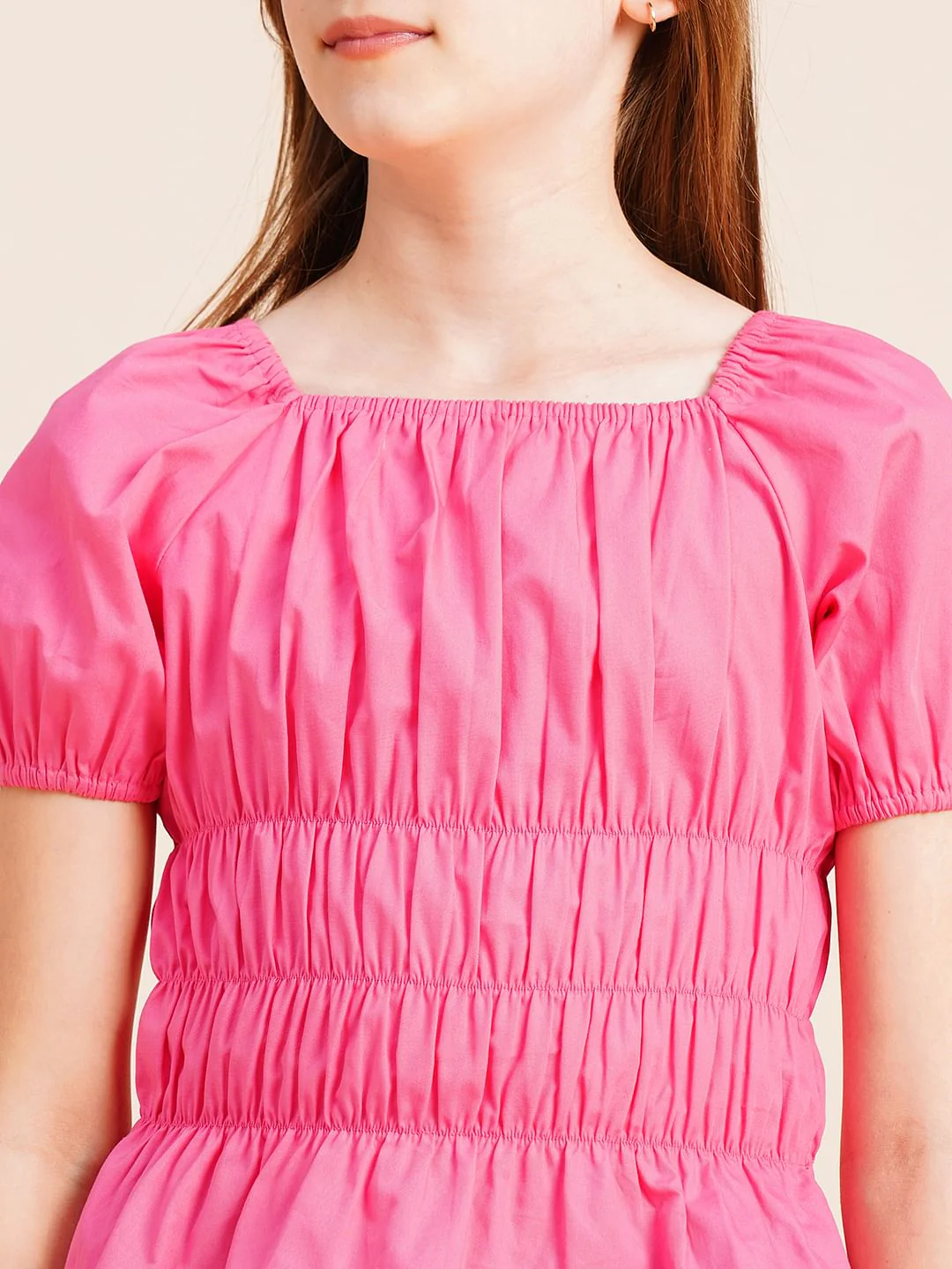 Girls Pink Smocked Peplum Top - Image 4