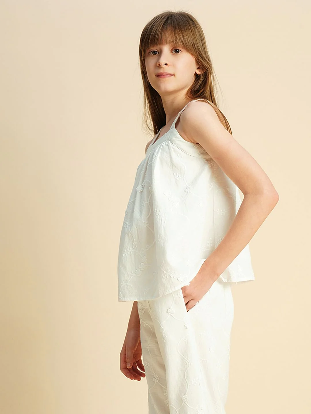 Girls White 3D Schiffli Co-Ord Set Top - Image 2
