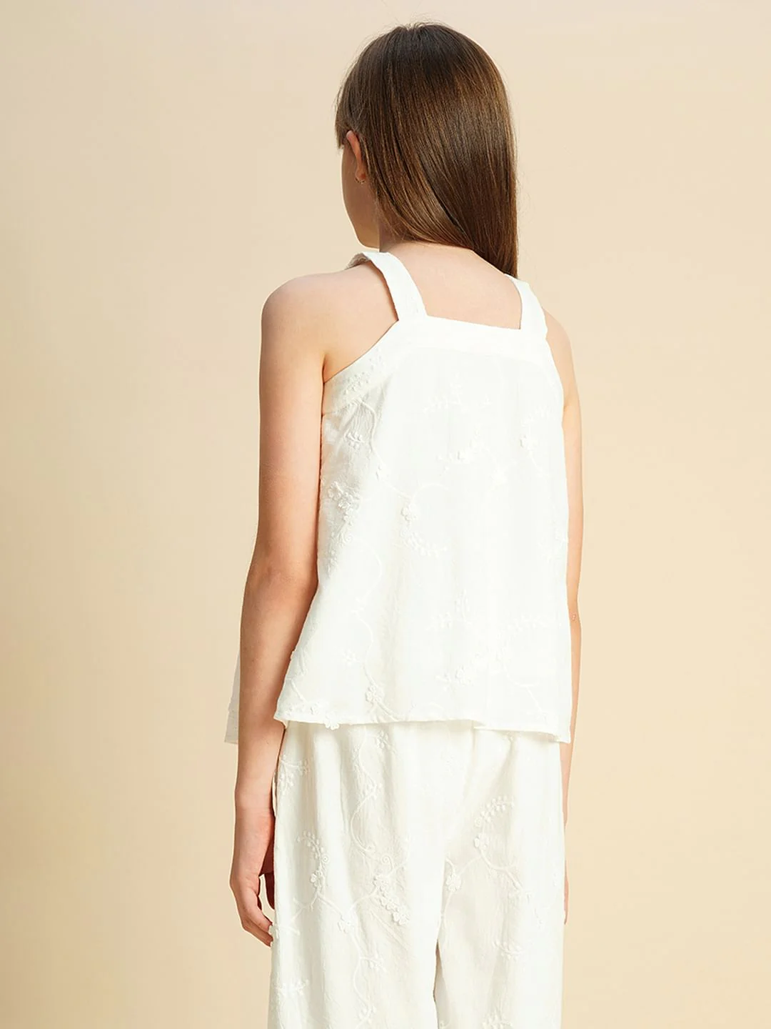 Girls White 3D Schiffli Co-Ord Set Top - Image 3