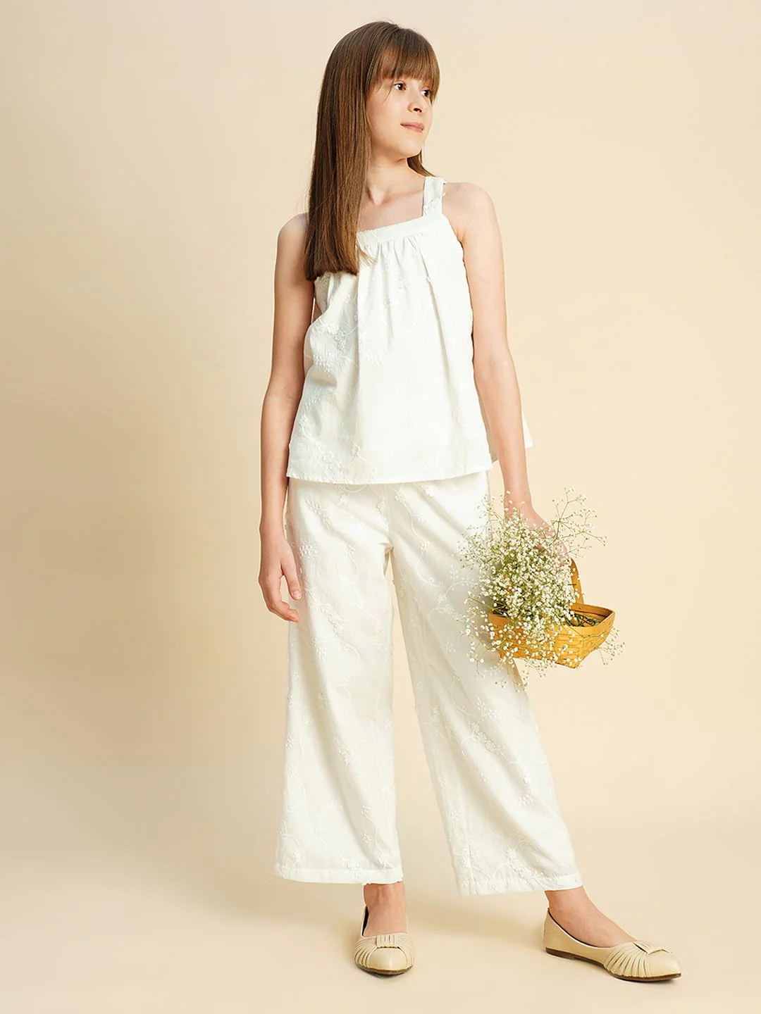 Girls White 3D Schiffli Co-Ord Set Top - Image 5