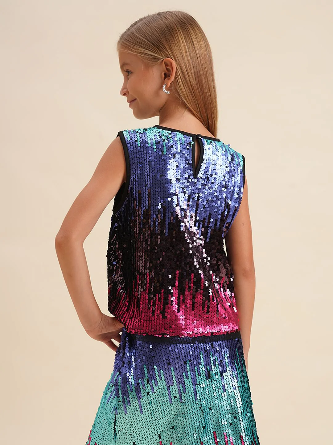 Girls Multi-Colour Sequined Embellished Top - Image 3