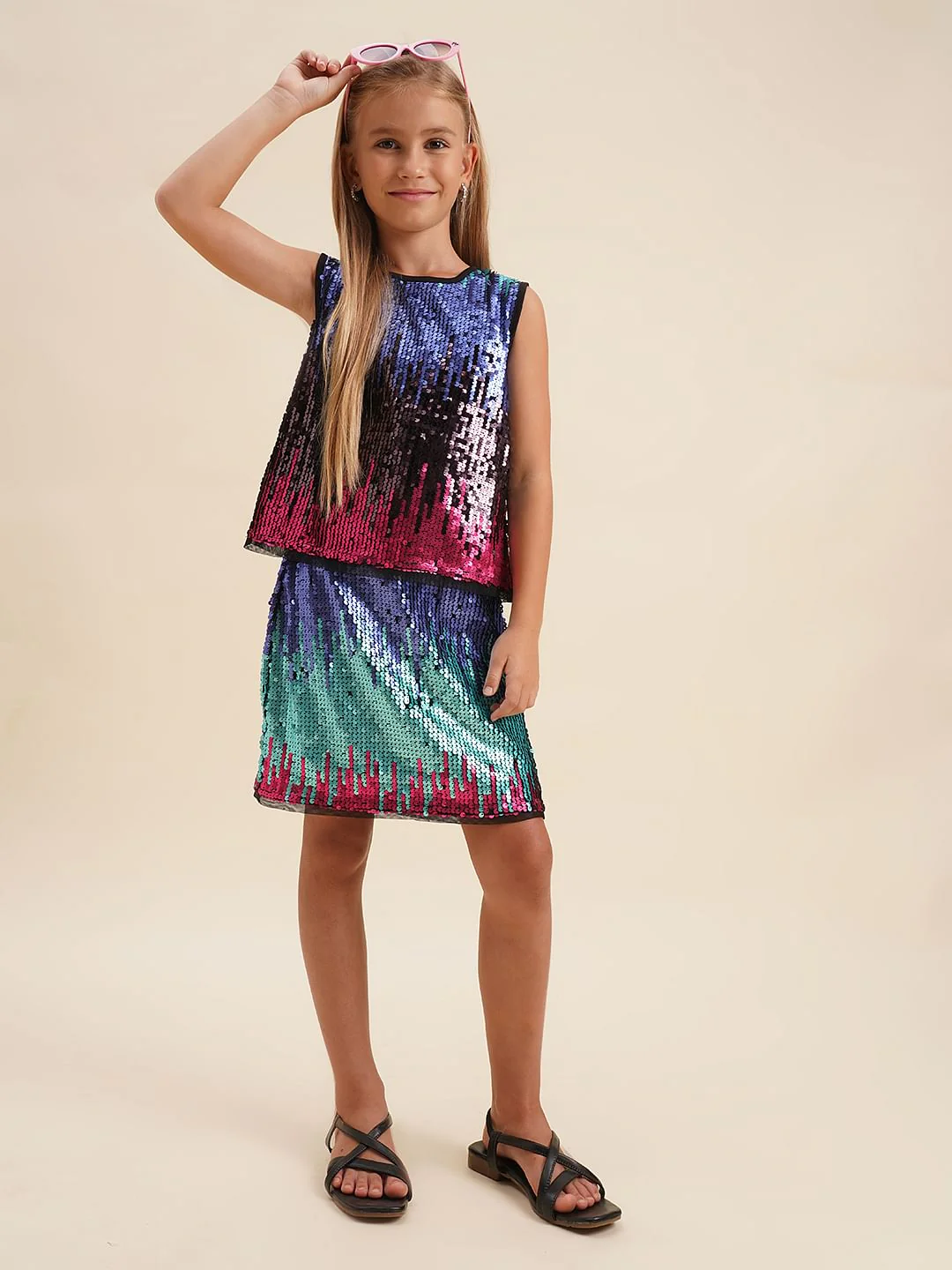 Girls Multi-Colour Sequined Embellished Top - Image 5
