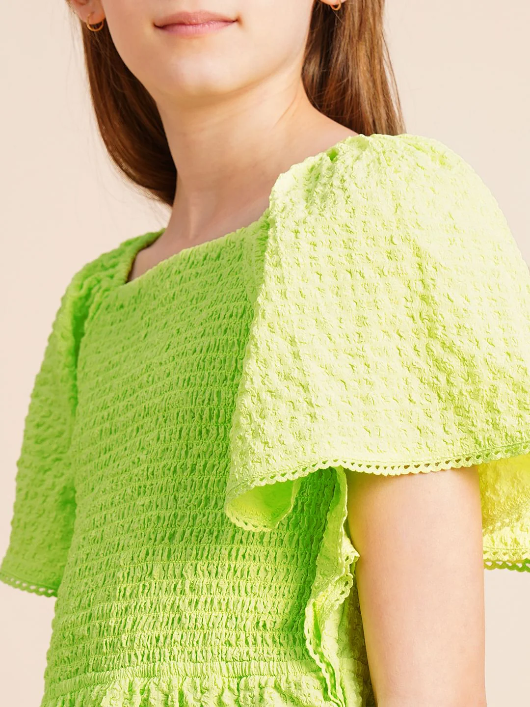 Girls Green Smocked Peplum Top - Image 4