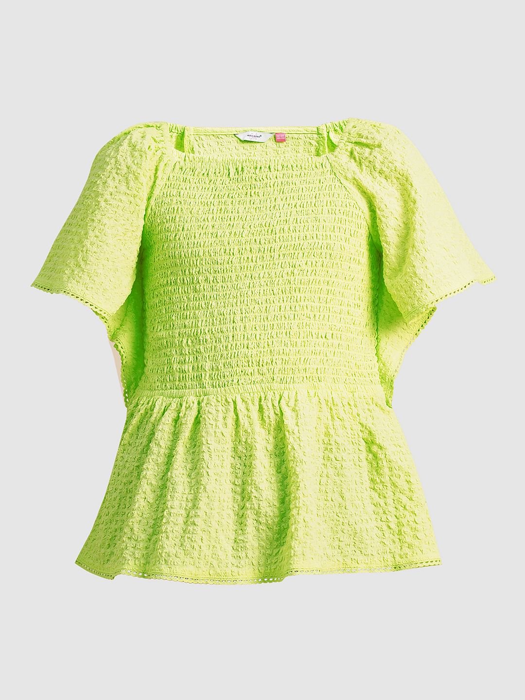 Girls Green Smocked Peplum Top - Image 6
