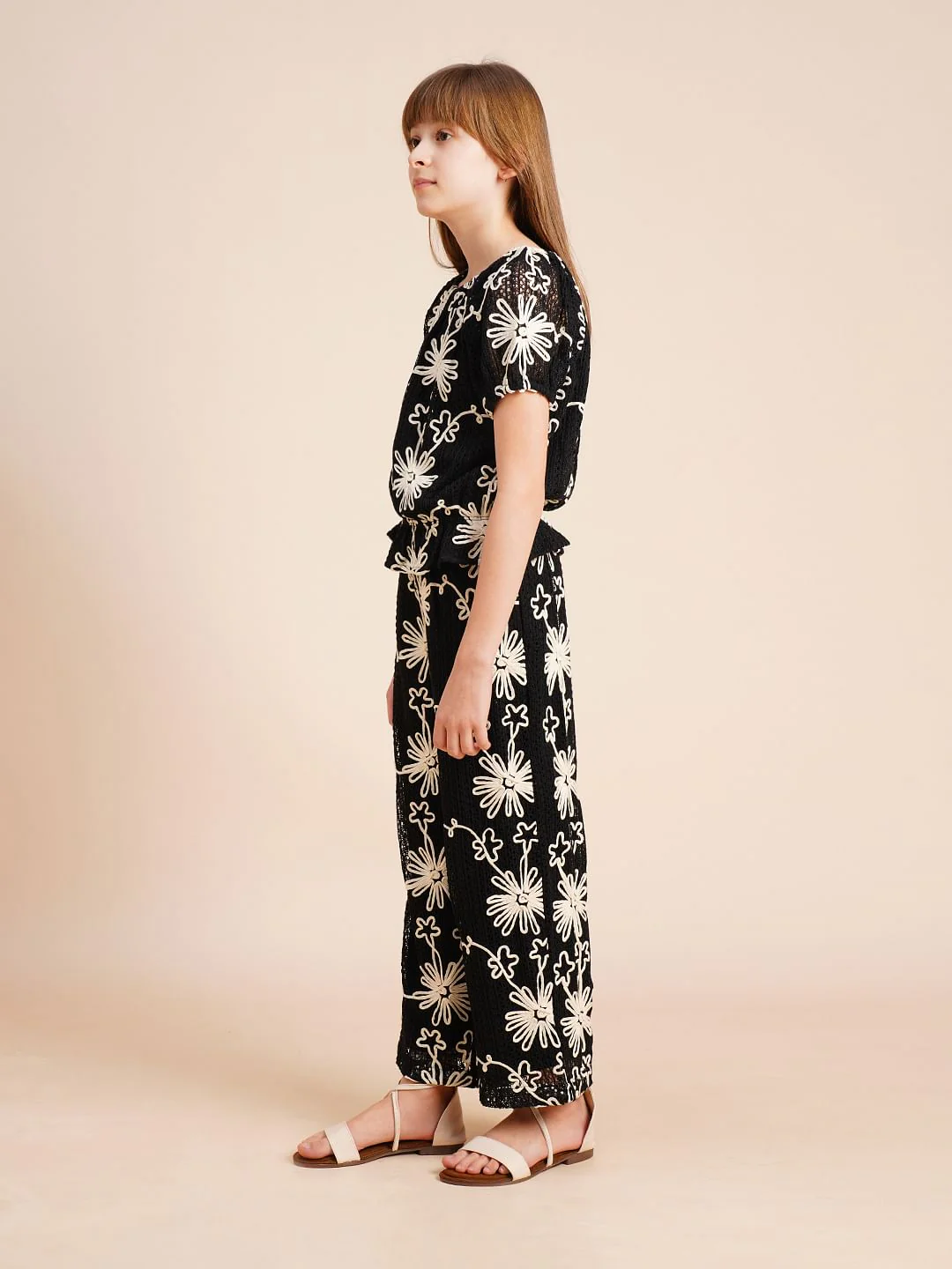Girls Black Embroidered Co-Ord Set Top - Image 2