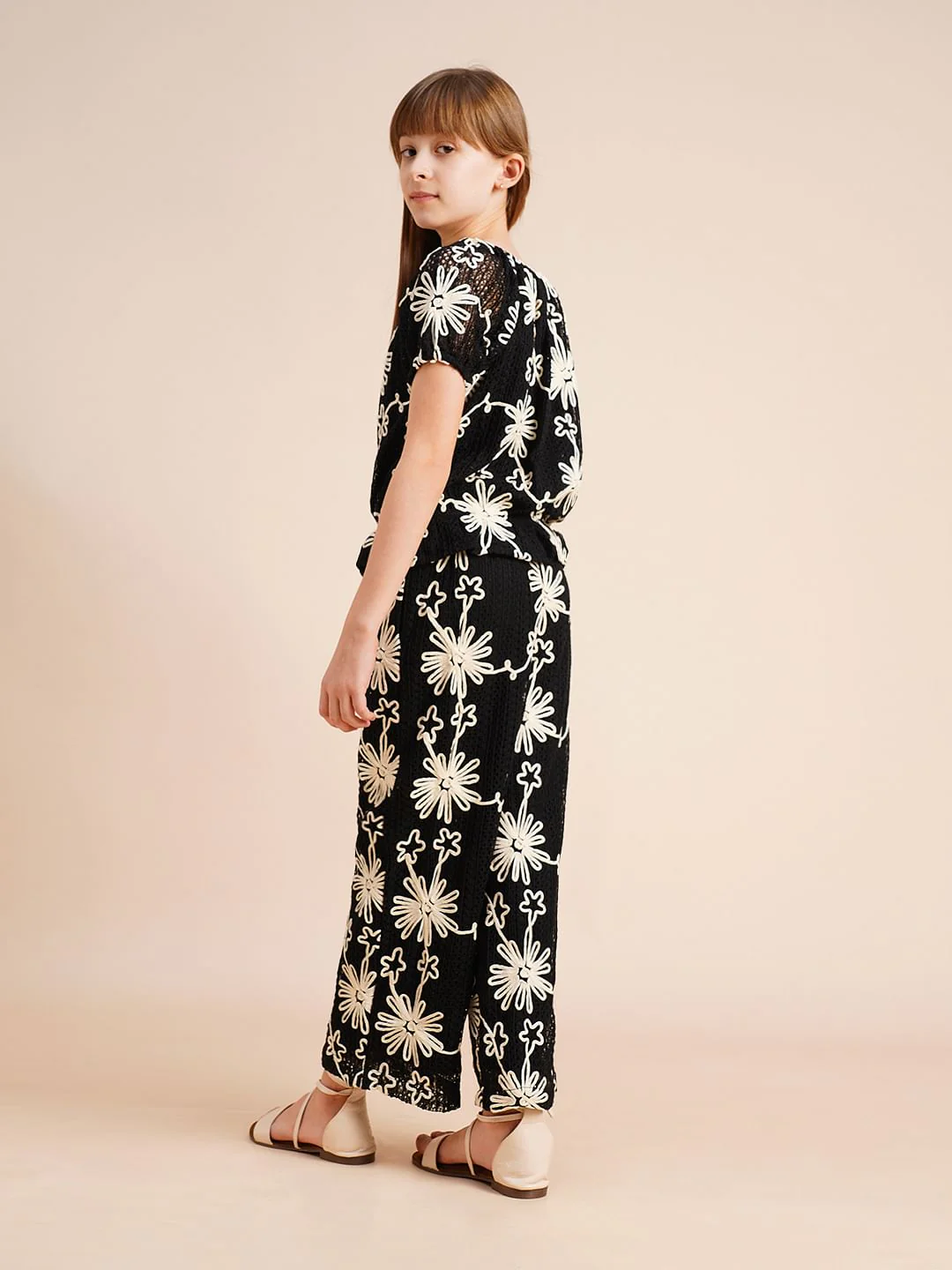 Girls Black Embroidered Co-Ord Set Top - Image 3