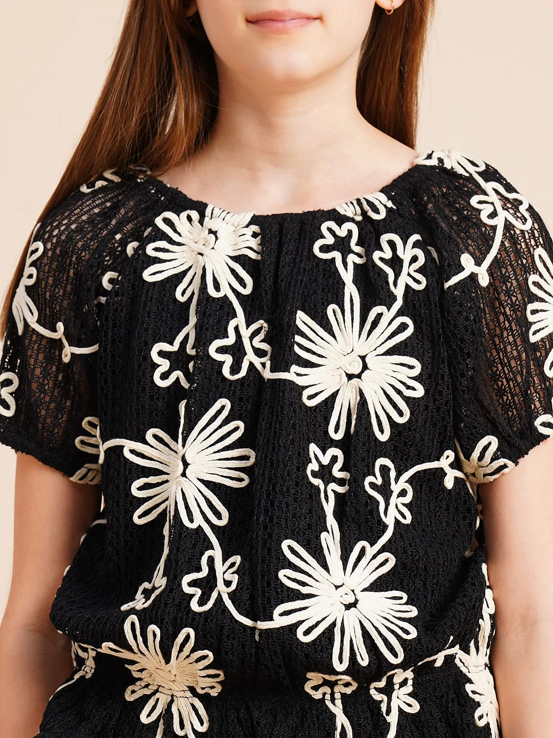 Girls Black Embroidered Co-Ord Set Top - Image 4